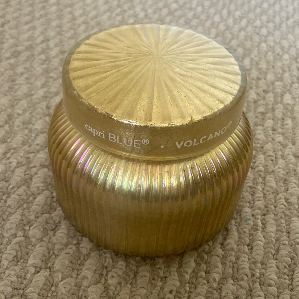 NWT Anthropologie Capri Blue Volcano Gold Ribbed Jar Candle